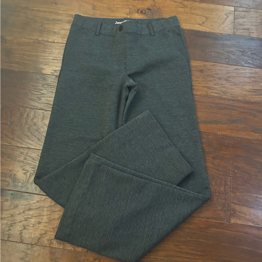 Betabrand Dress Yoga Pants Women's M Gray Houndstooth Print Stretch Wide Leg